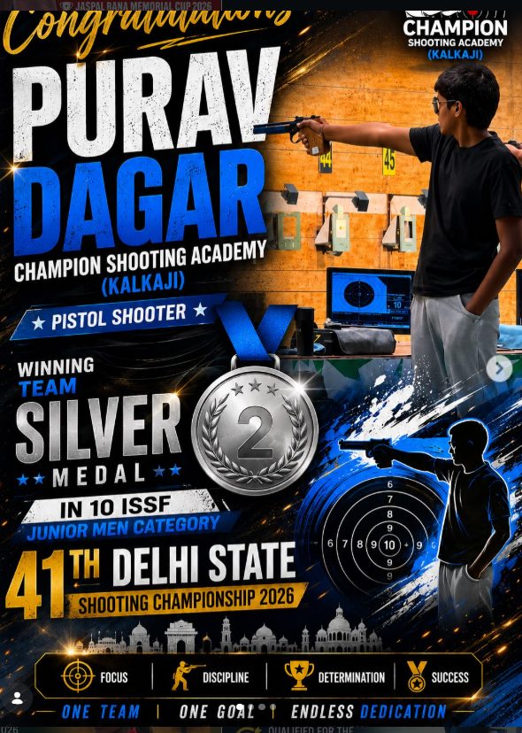 Purav Dagar wins Team Silver in 10m at the 41st Delhi State Shooting Championship