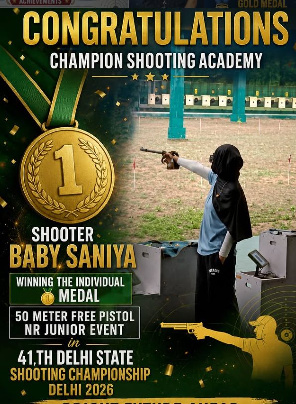 Baby Saniya wins Individual Gold in 50m Free Pistol at the 41st Delhi State Championship