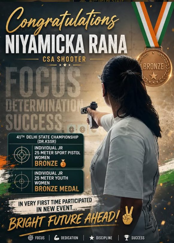 Niyamicka Rana wins two Bronze medals at the 41st Delhi State Shooting Championship