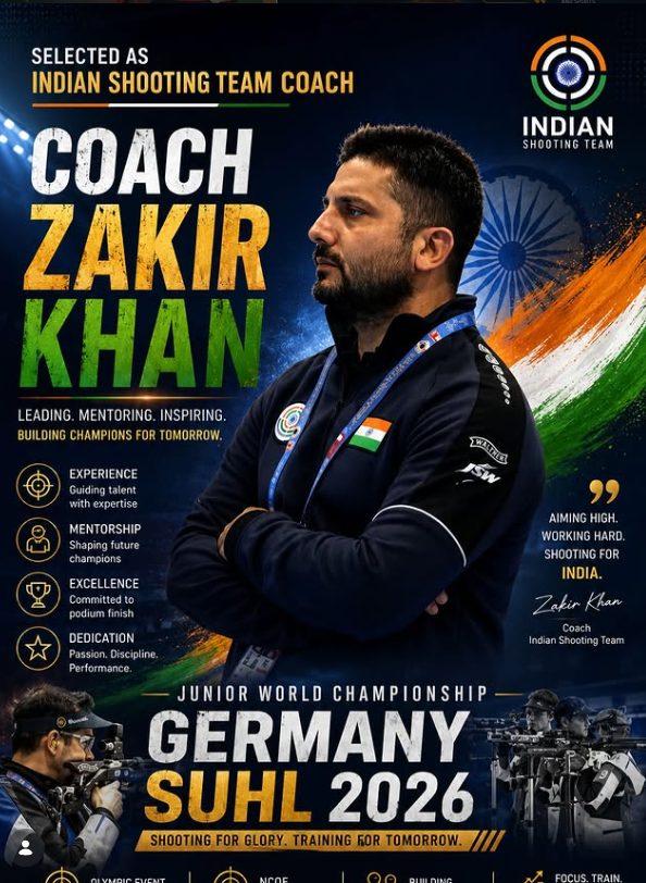 Zakir Khan selected as Indian Shooting Team coach for the Junior World Championship, Germany 2026