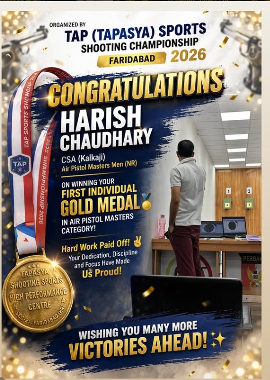Harish Chaudhary wins Gold in Air Pistol Masters at the TAP Sports Championship, Faridabad